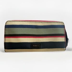 Fossil Eliza Blue Multi Color Striped Zip Around Wallet